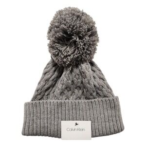 Calvin Klein Beanie Women's One Size Gray Pom Pom Knit Winter